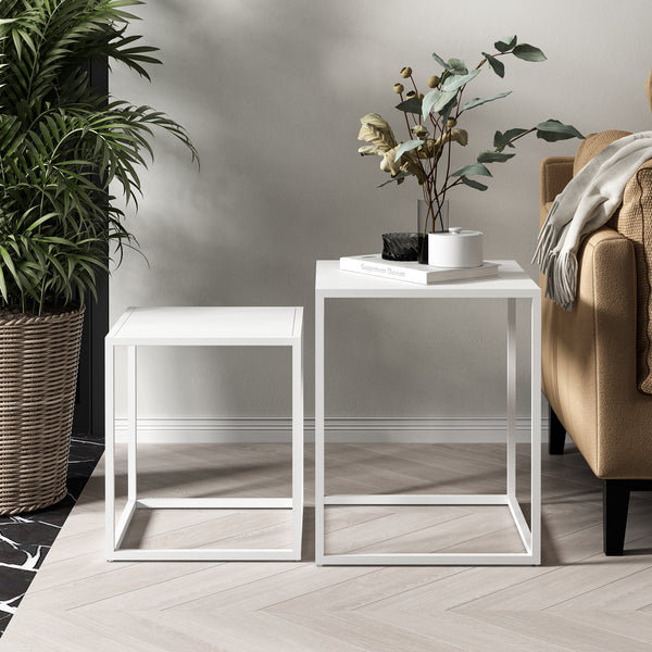 Set di 2 Tavolini Vejen Sovrapponibili Piano Quadrato - Acciaio [en.casa]