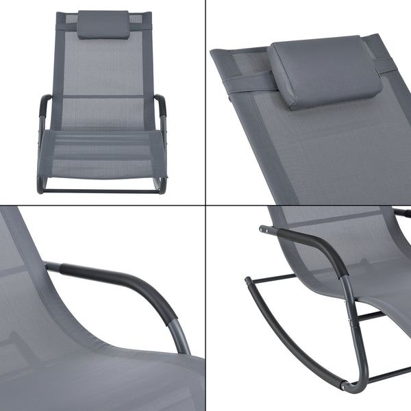 Lettino Prendisole a Dondolo con Cusicno Rimovibile per la Testa Sedia a Sdraio Oscillante per Giardino/Balcone Gambe e Braccioli Rivestiti in Gomma Antischivolo - Vari Colori