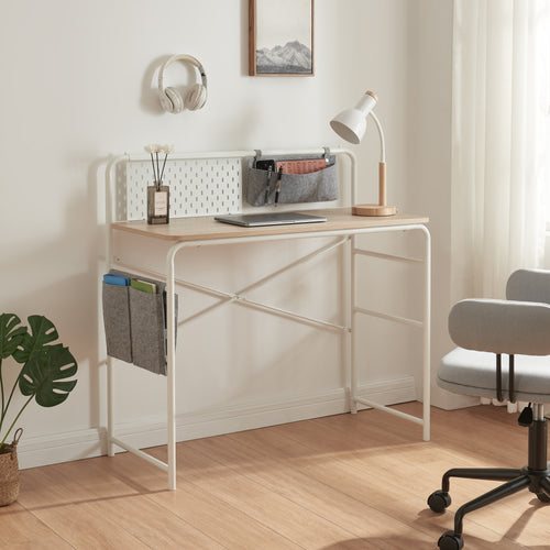 Bureau Dyrøy 98x98x46cm Blanc/Chêne [en.casa] - premiumXL