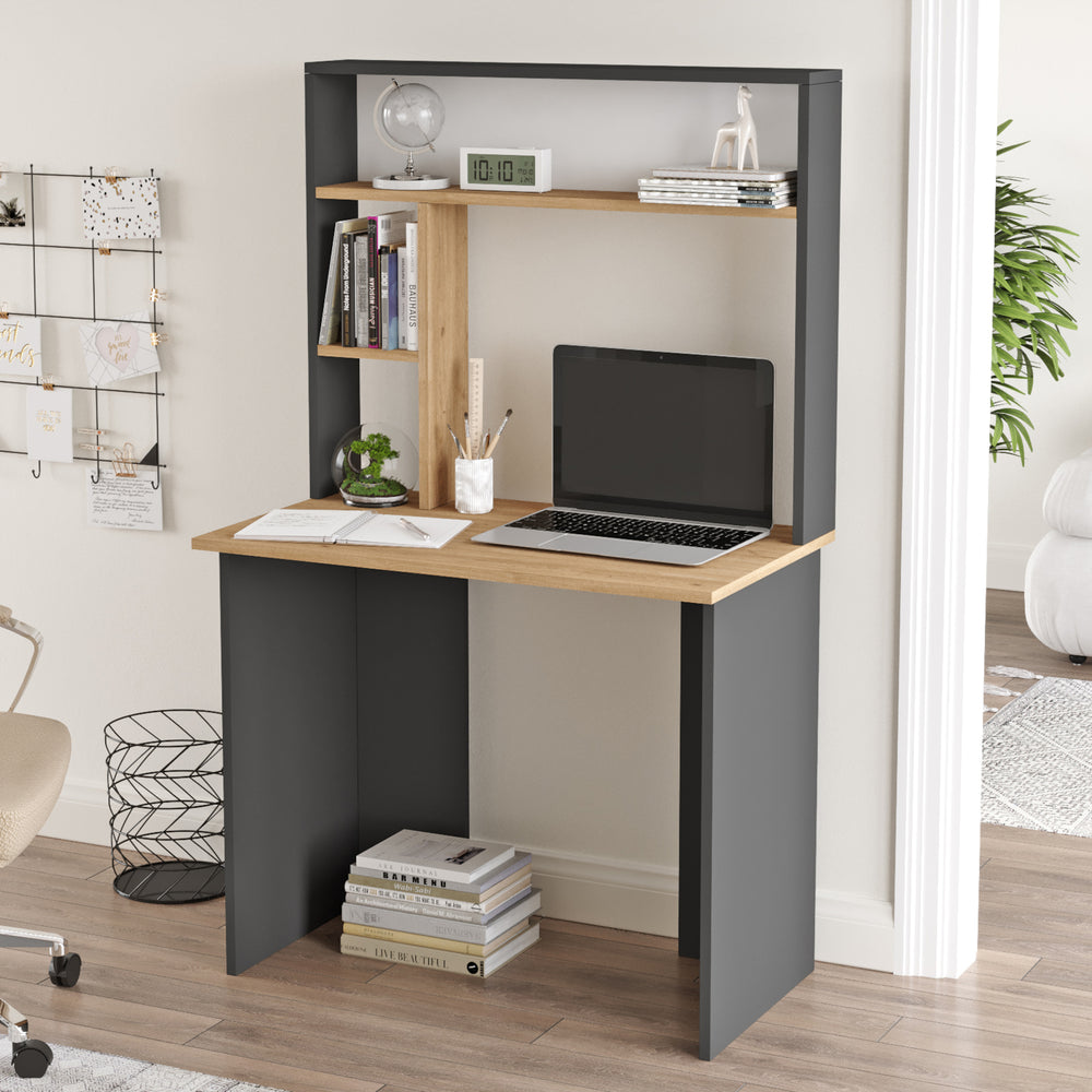 Schreibtisch Tópisa mit Regal 149x90x52 cm [en.casa]