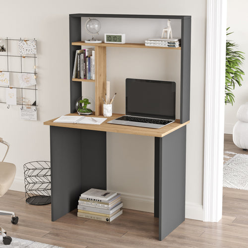 Schreibtisch Tópisa mit Regal 149x90x52 cm [en.casa]