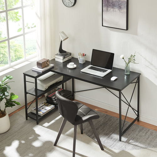 Scrivania Raundsvalt con 1 ripiano a L 137x88x75 cm nero [en.casa] - premiumXL