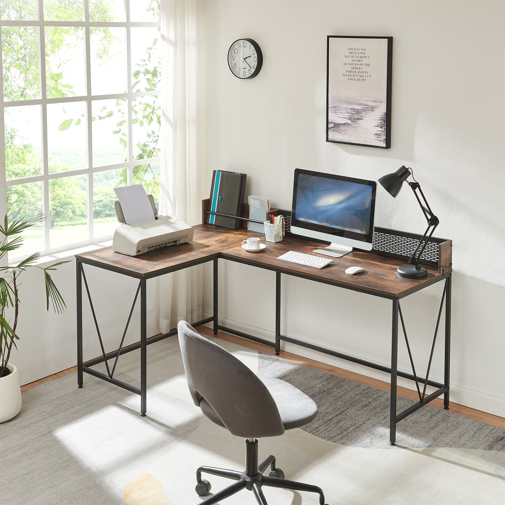 Bureau Frelvepirg avec panneau arrière en L 165x110x75 cm aspect noyer [en.casa] - premiumXL