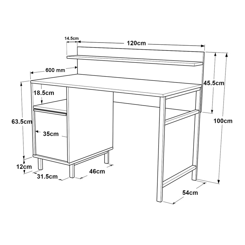 Croquis coté Bureau Fajaarire 120 x 60 x 100 cm [en.casa]