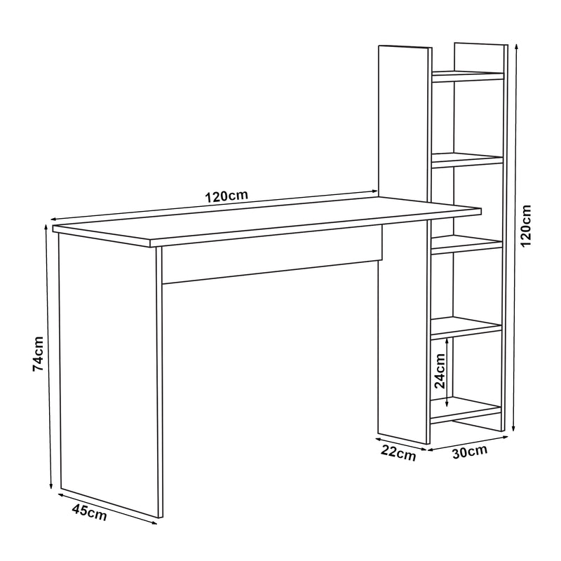 Schizzo in scala Scrivania Chagtuniejle con Scaffale Laterale 150 x 45 x 120 cm [en.casa]