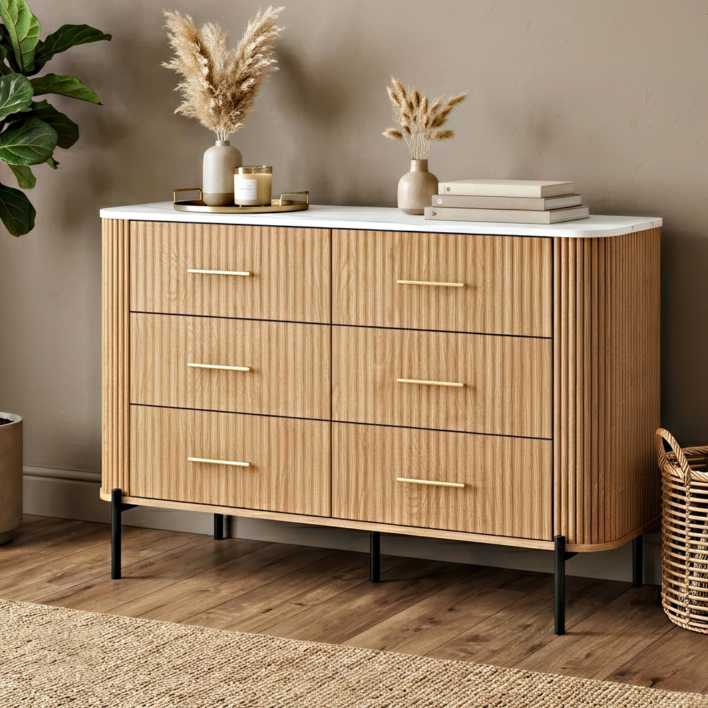Kommode Kokunse mit 6 Schubladen 120x42x78 cm Eicheoptik [en.casa]