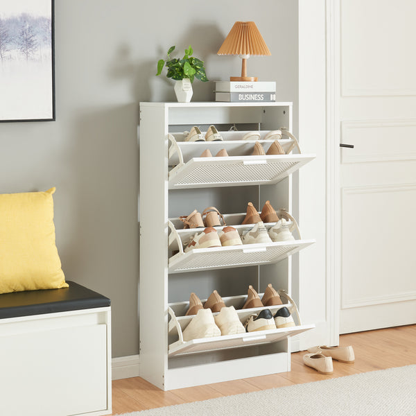 Scarpiera Vesilahti a Contenitori Ribaltabili - Effetto Rattan / Bianco [en.casa]