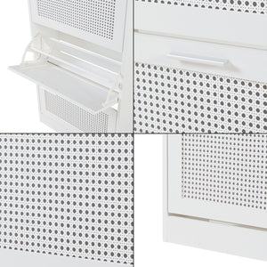 Scarpiera Vesilahti a Contenitori Ribaltabili - Effetto Rattan / Bianco [en.casa]