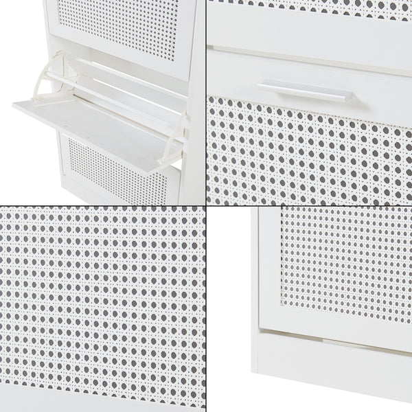 Scarpiera Vesilahti a Contenitori Ribaltabili - Effetto Rattan / Bianco [en.casa]