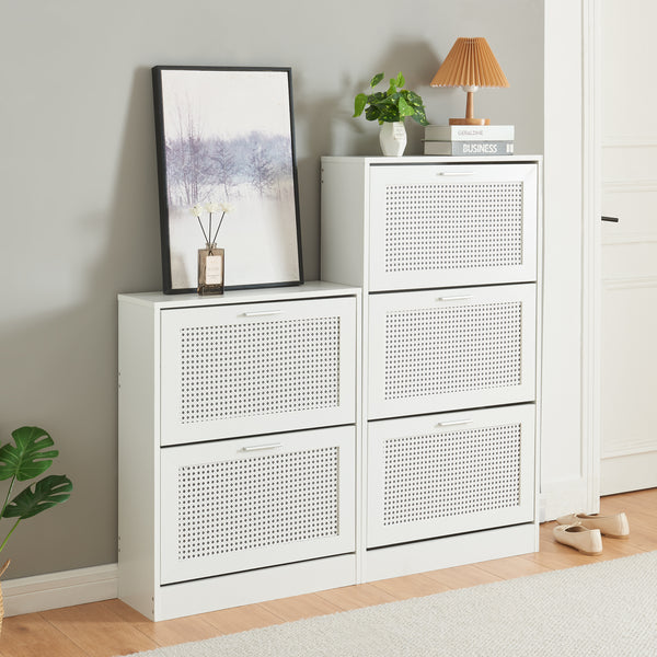 Scarpiera Vesilahti a Contenitori Ribaltabili - Effetto Rattan / Bianco [en.casa]
