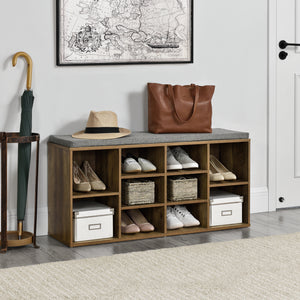 Schuhregal und Sitzbank Leonidas 103x30x48 cm mit 10 Ablagefächern en.casa