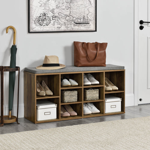 Schuhregal und Sitzbank Leonidas 103x30x48 cm mit 10 Ablagefächern en.casa