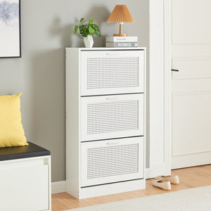 Scarpiera Vesilahti a Contenitori Ribaltabili - Effetto Rattan / Bianco [en.casa]