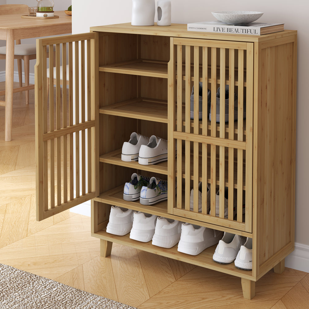 Schuhschrank Sirgerg 91x72x35 cm Bambus Natur [en.casa]