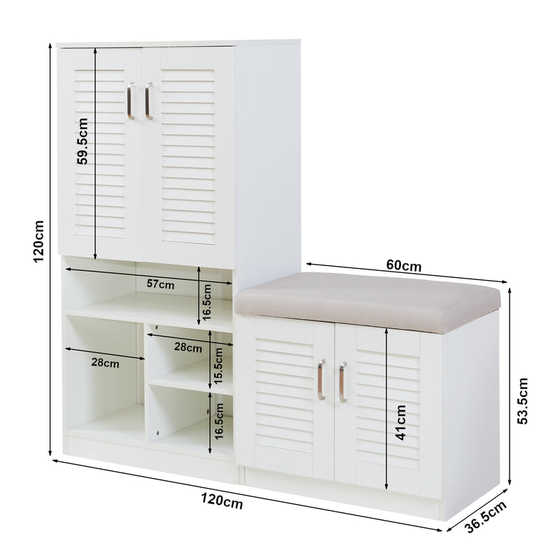 Maßskizze Schuhschrank Løten 120x37x120 cm Weiß [en.casa]