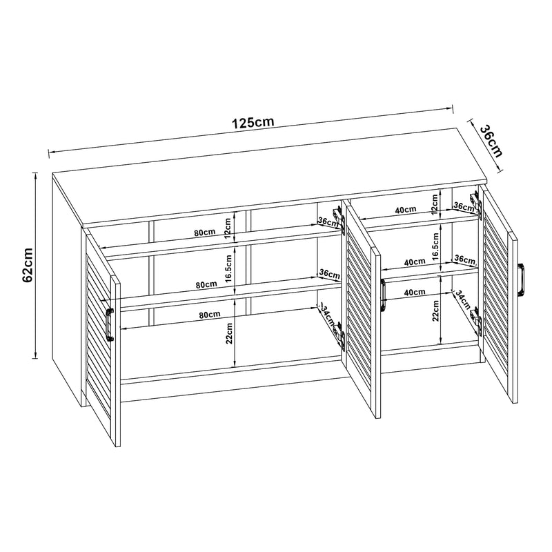 Schizzo in scala Armadio Scarpiera Løten con Ante a Persiana 62 x 125 x 36 cm Wengè [en.casa] 