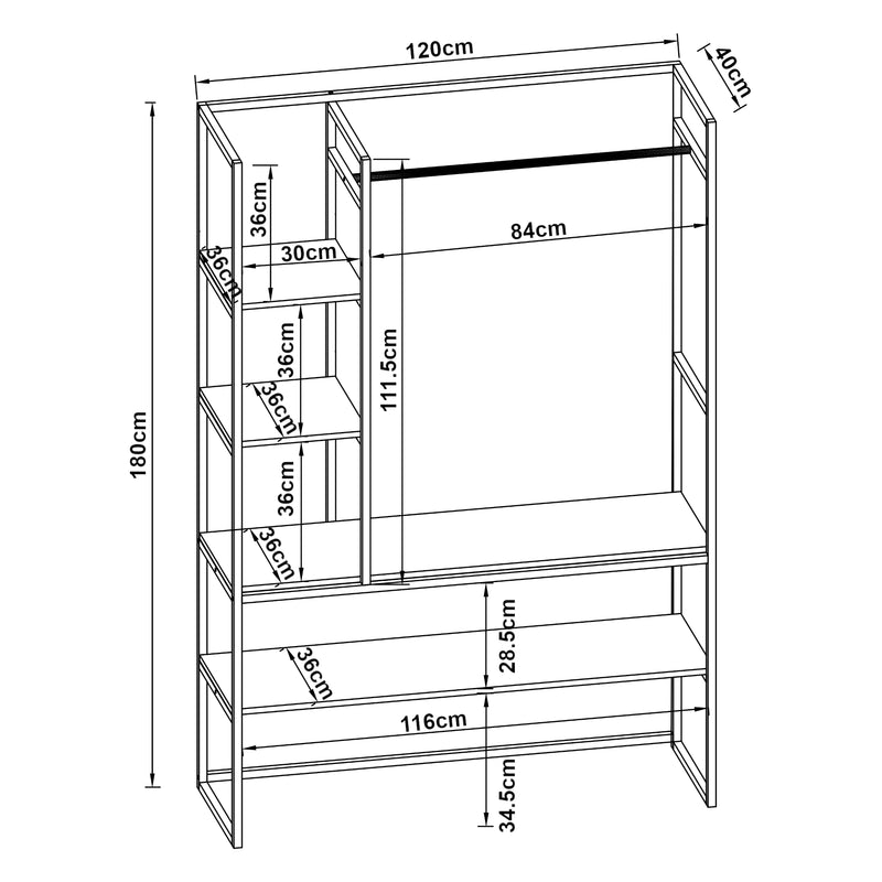 Schizzo in scala Organizzatore Guardaroba Horgau 180 x 120 x 40 cm - Vari Colori [en.casa]