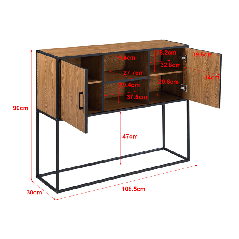 Schizzo in scala Comò con 2 Ante e 2 Scomparti Aperti, Consolle 90x108,5x30 cm con Telaio in Metallo, Mobiletto Multiuso per Camera/Ufficio - Vari Colori