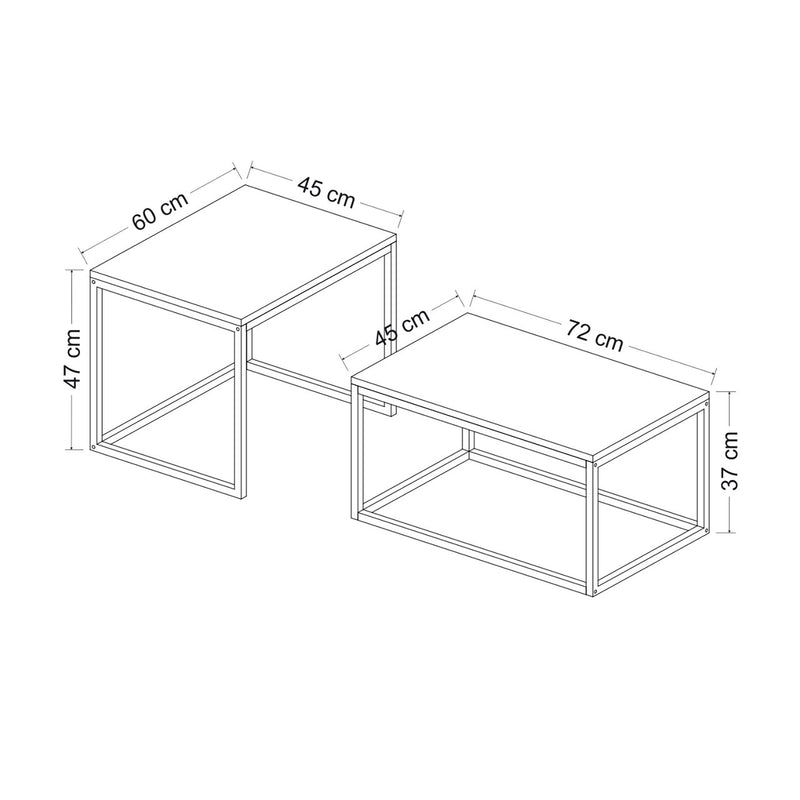 Croquis coté Set de 2 tables basses Aabenraa gigognes rectangulaires [en.casa]