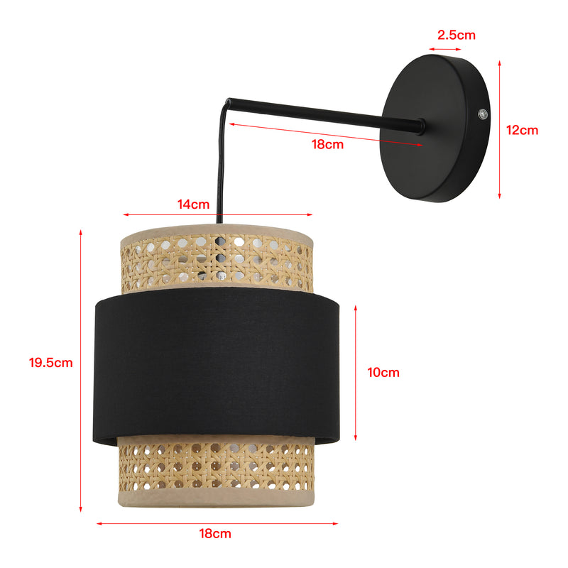 Croquis coté Applique murale Southampton E14 noir beige lux.pro