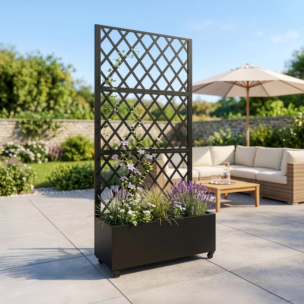 Trennwand Malja mit Blumenkasten Stahl 190x82x38 cm Schwarz [casa.pro]
