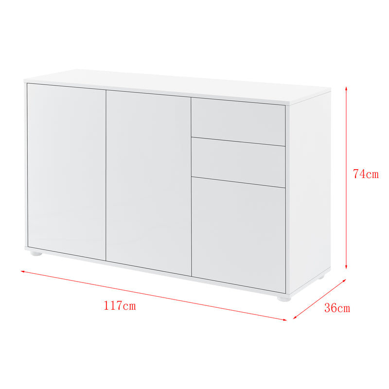 Schizzo in scala Credenza Paarl Comò con 2 Cassetti e 3 Ante per Soggiorno Camera da Letto [en.casa]