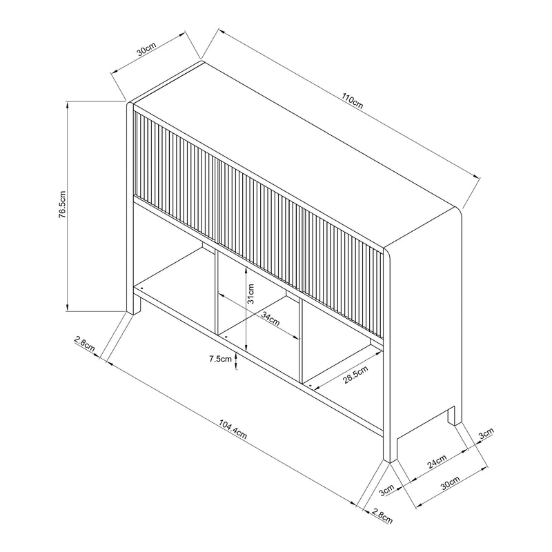 Croquis coté Commode Lukkodso 76,5 x 110 x 30 cm [en.casa] 