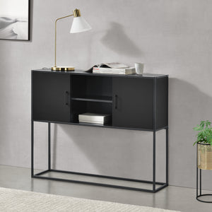 Comò con 2 Ante e 2 Scomparti Aperti, Consolle 90x108,5x30 cm con Telaio in Metallo, Mobiletto Multiuso per Camera/Ufficio - Vari Colori