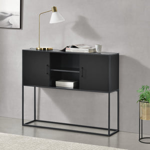 Comò con 2 Ante e 2 Scomparti Aperti, Consolle 90x108,5x30 cm con Telaio in Metallo, Mobiletto Multiuso per Camera/Ufficio - Vari Colori