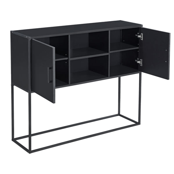 Comò con 2 Ante e 2 Scomparti Aperti, Consolle 90x108,5x30 cm con Telaio in Metallo, Mobiletto Multiuso per Camera/Ufficio - Vari Colori