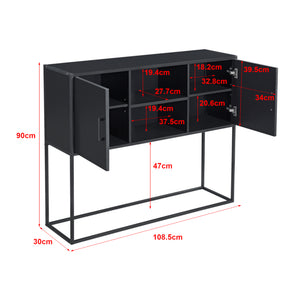 Comò con 2 Ante e 2 Scomparti Aperti, Consolle 90x108,5x30 cm con Telaio in Metallo, Mobiletto Multiuso per Camera/Ufficio - Vari Colori