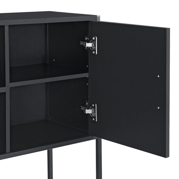 Comò con 2 Ante e 2 Scomparti Aperti, Consolle 90x108,5x30 cm con Telaio in Metallo, Mobiletto Multiuso per Camera/Ufficio - Vari Colori
