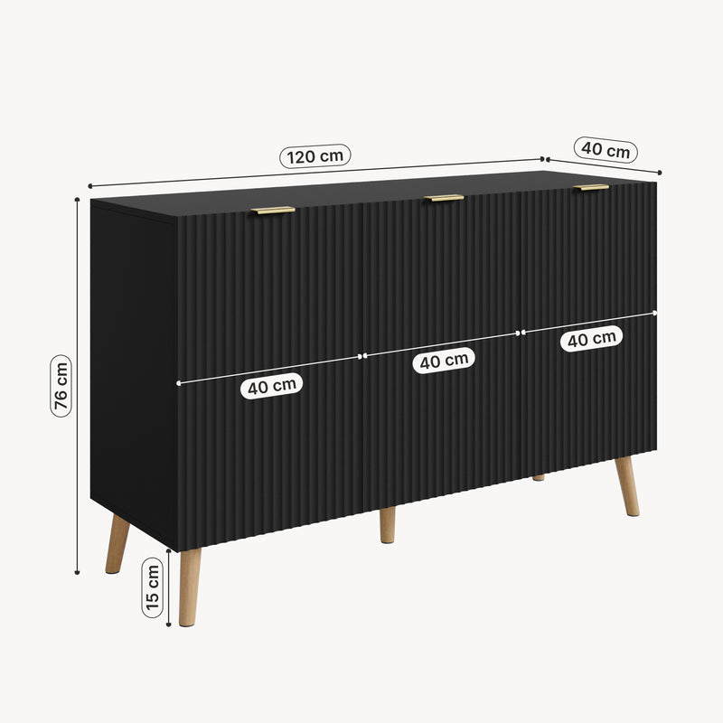 Schizzo in scala Credenza Nand Madia con Ante Scanalate 120x40x76 cm [en.casa] 
