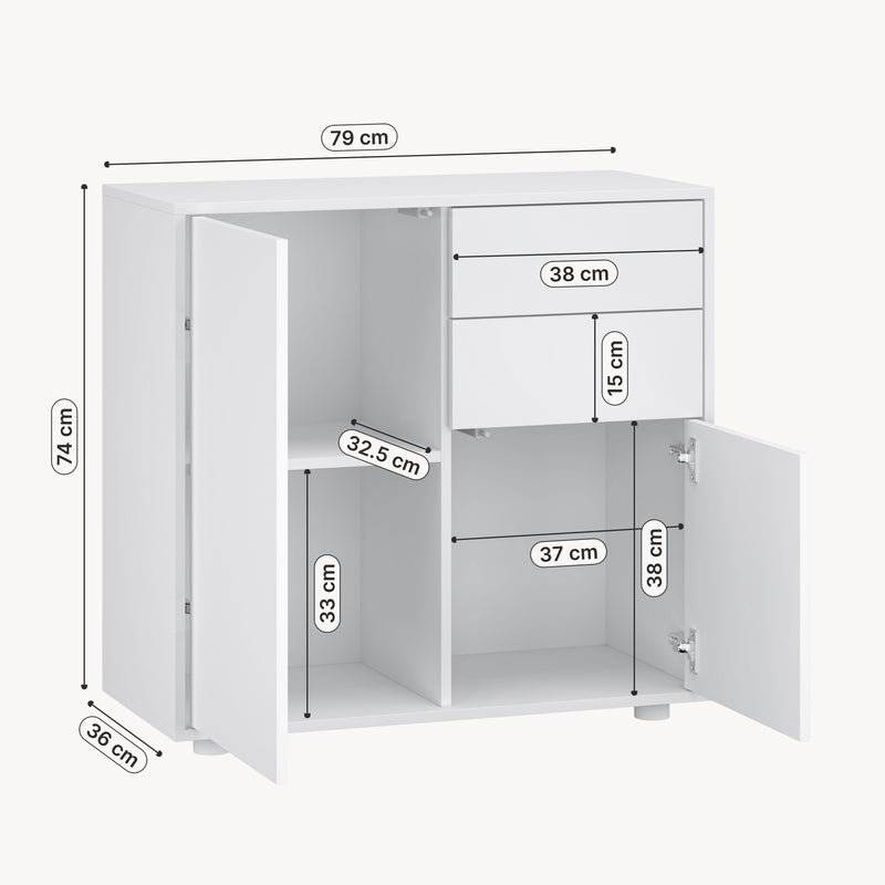 Maßskizze Sideboard Paarl mit 2 Türen [en.casa]