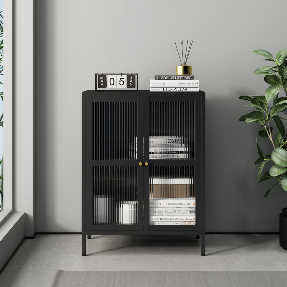 Buffet Säkylä acier verre strié 84 x 64 x 35 cm [en.casa]
