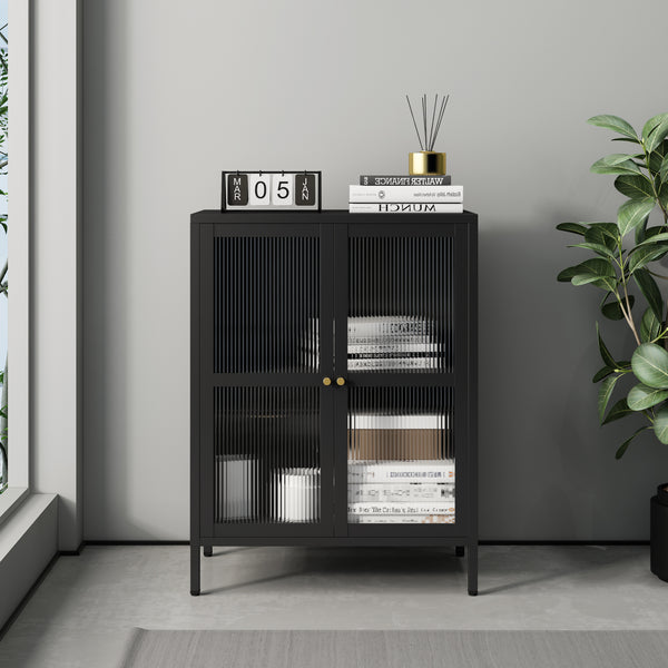 Buffet Säkylä acier verre strié 84 x 64 x 35 cm [en.casa]
