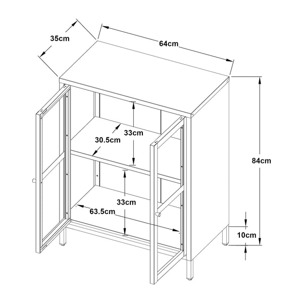 Buffet Säkylä acier verre strié 84 x 64 x 35 cm [en.casa]
