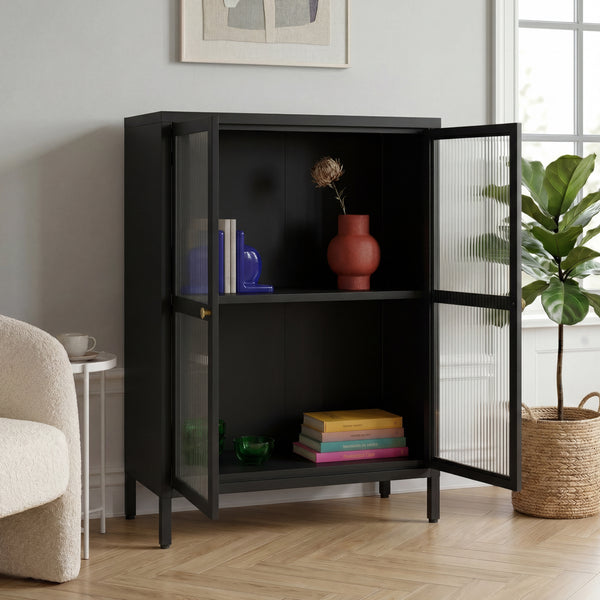 Credenza Säkylä Comò con Ante in Vetro Scanalato [en.casa]