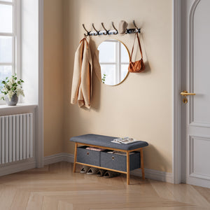 Banc à chaussures Vad bambou 90 x 30 x 45 cm naturel gris [en.casa]