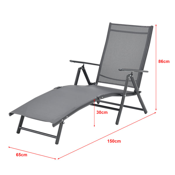 Transat Alborea Inclinable 160° Bain de Soleil avec Accoudoirs 150 x 65 x 86 cm [en.casa]