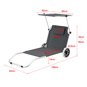 Transat à roulettes Lazkano Aluminium Polyester Argenté Mat [en.casa]