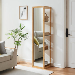 Mensola con specchio As 170x40x35 cm bambù [en.casa] - premiumXL