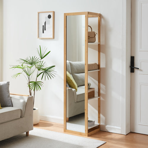 Mensola con specchio As 170x40x35 cm bambù [en.casa] - premiumXL