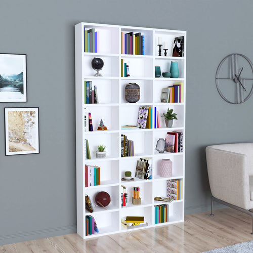 Bibliothèque Askvoll avec 24 étagères panneau de particules 178 x 102 x 16 cm blanc [en.casa]