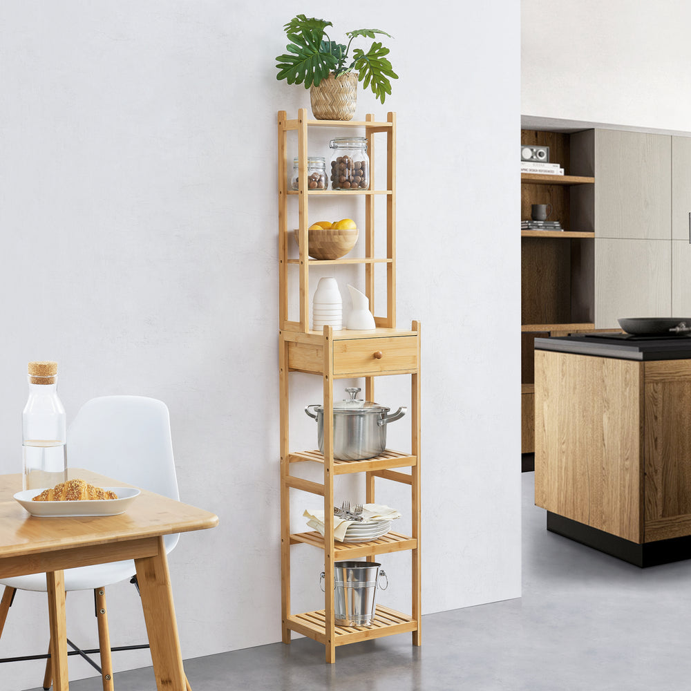 Étagère Siilinjärvi en bambou 163 x 33 x 28 cm jusqu'à 5 kg naturel [en.casa] - premiumXL