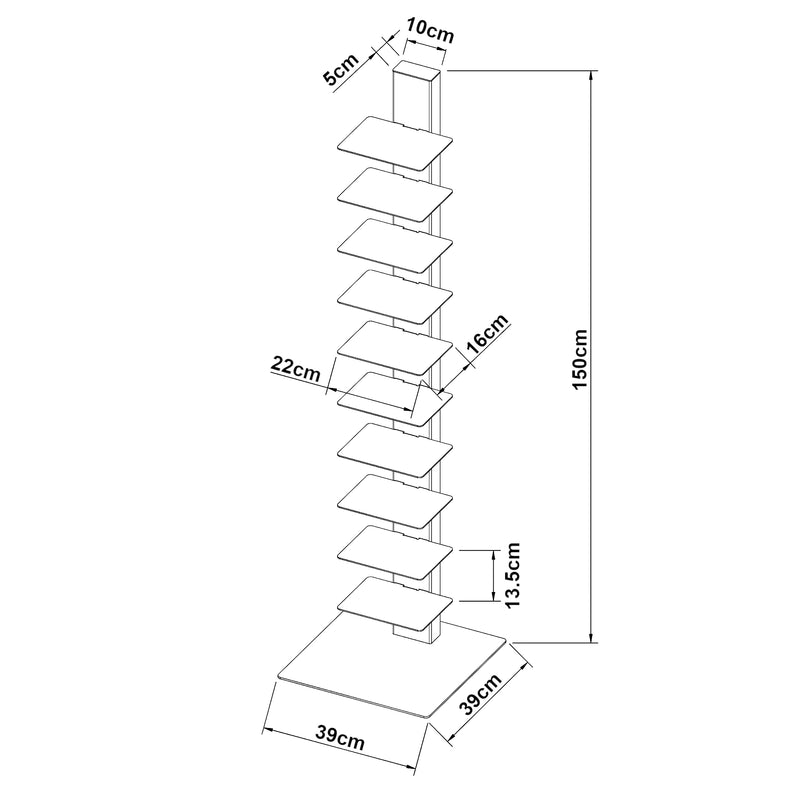 Schizzo in scala Libreria a Schienale Eksjö Scaffale a 10 Ripiani 150 x 39 x 39 cm Acciaio [en.casa]