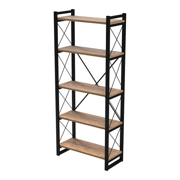 Scaffale a Terra ''Skørping Libreria con 3/4/5 Ripiani Mobile Espositore con Telaio in Metallo - Nero / color Legno [en.casa]
