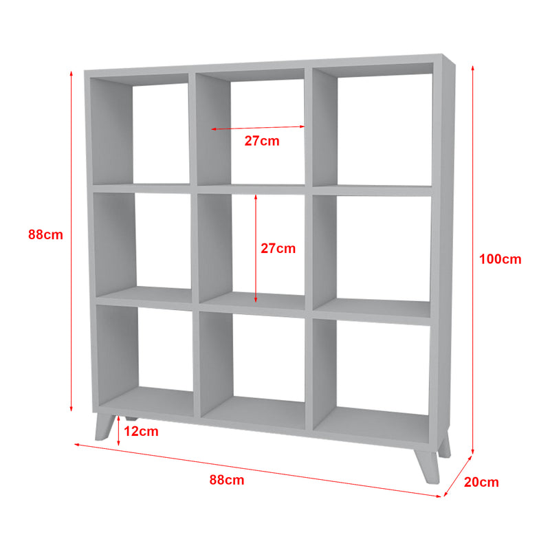 Schizzo in scala Libreria 'Svedala' Scaffale da Terra con 9 Scomparti Aperti a Forma di Cubo Mobile Espositore - Vari Colori [en.casa] 