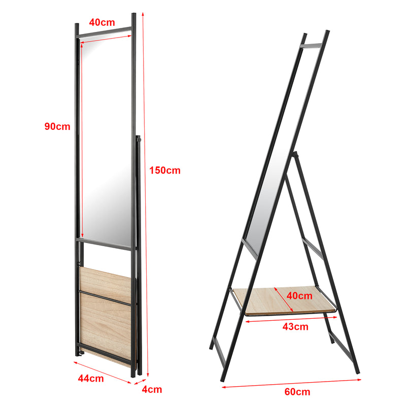 Croquis coté Miroir sur pied Chamois 150 x 44 x 60 cm noir effet chêne [en.casa]