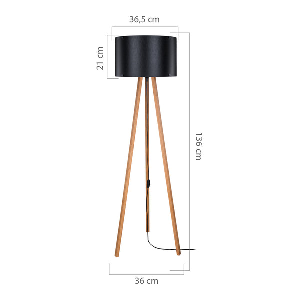 Lampada da Terra 'Keynes' Piantana a Treppiedi con Paralume Cilindrico in Tessuto/PVC - Vari Colori [lux.pro]